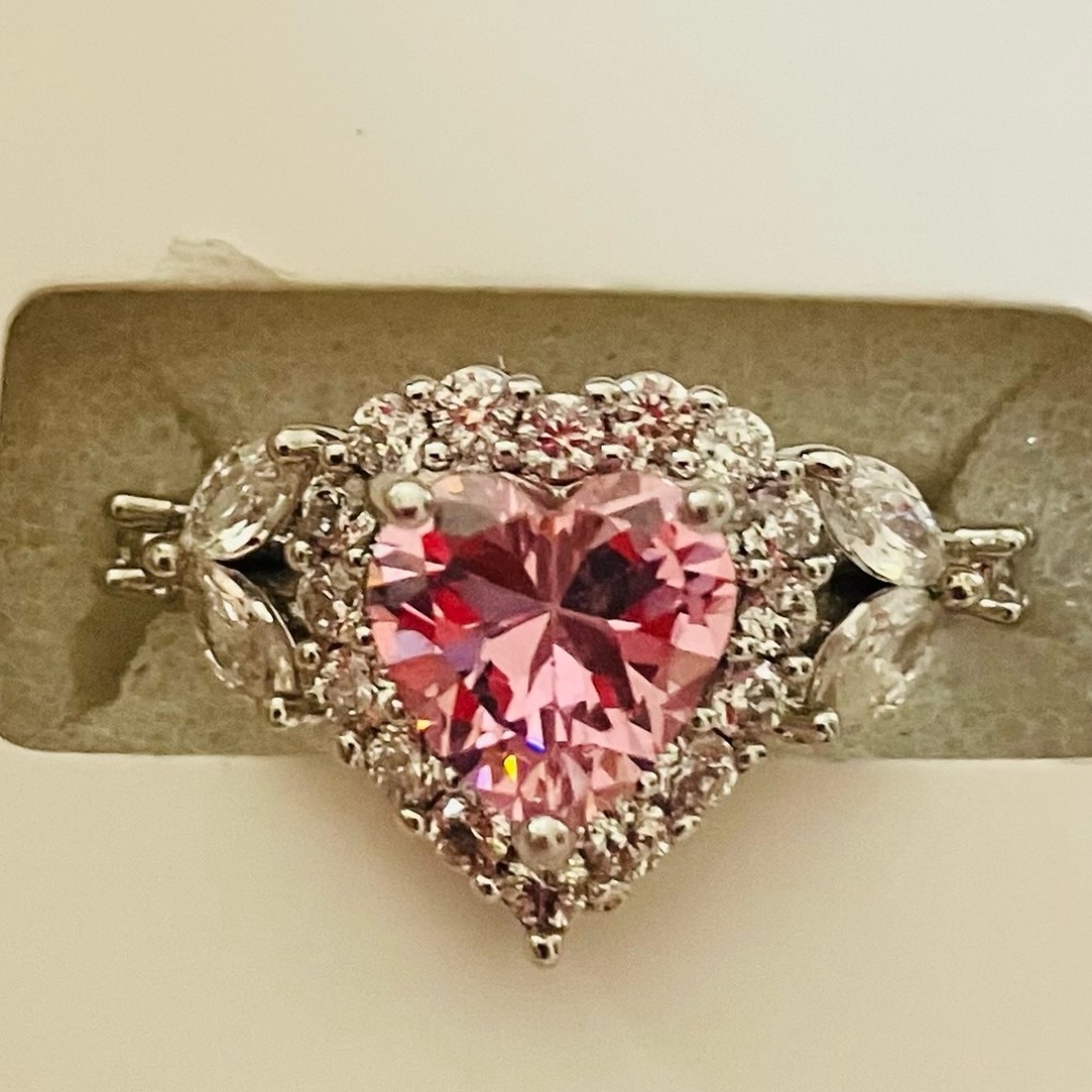 Believe Pink Silver Plated Heart Cubic Zirconia Ring by Brilliance Size 7 NWT